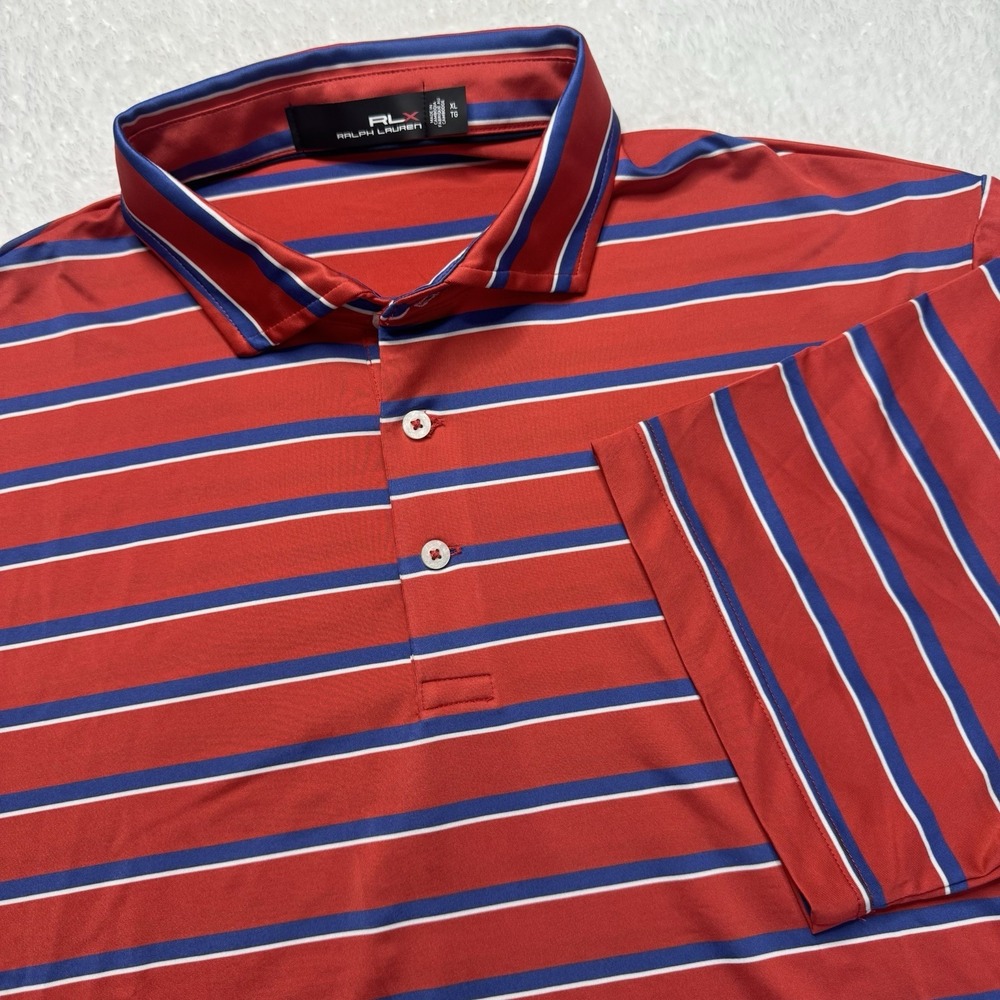 RLX Ralph Lauren Polo Shirt Mens XL Red Blue Striped Performance Short Slv‎ Golf